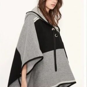ba&sh Black and Gray Hooded Poncho